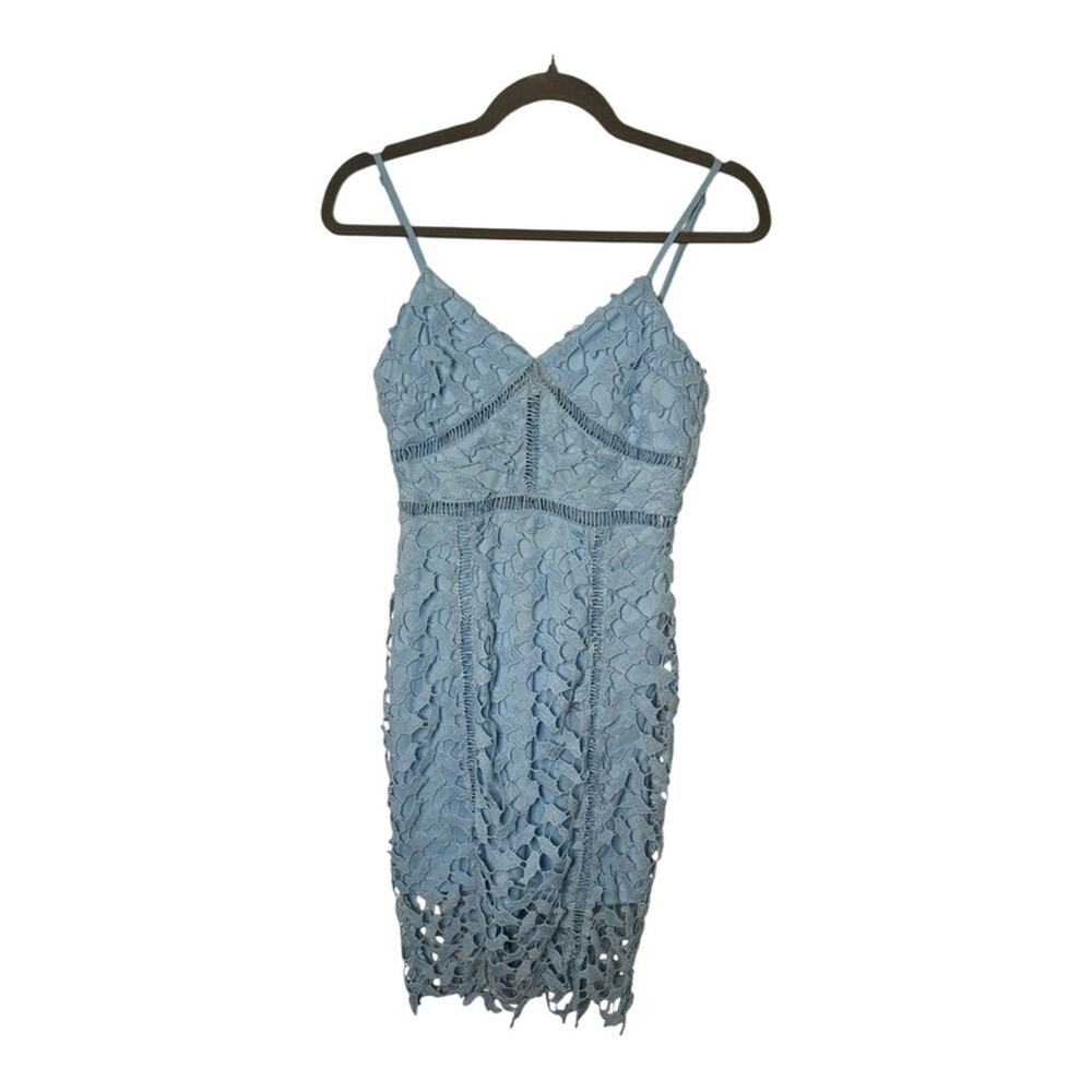 Lulu’s Blue Lace Bodycon Dress Spaghetti Straps Zip Back Small